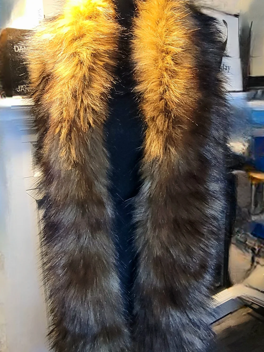Long Faux Fur Stole Scarf in Brown and Golden Tones